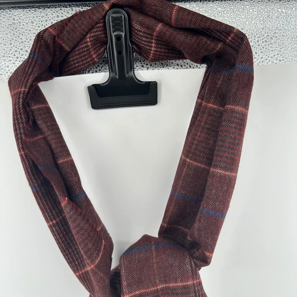 V. Fraas Cashmink Scarf Burgundy‎ Plaid Made in Germany Soft Acrylic Fringe 1140